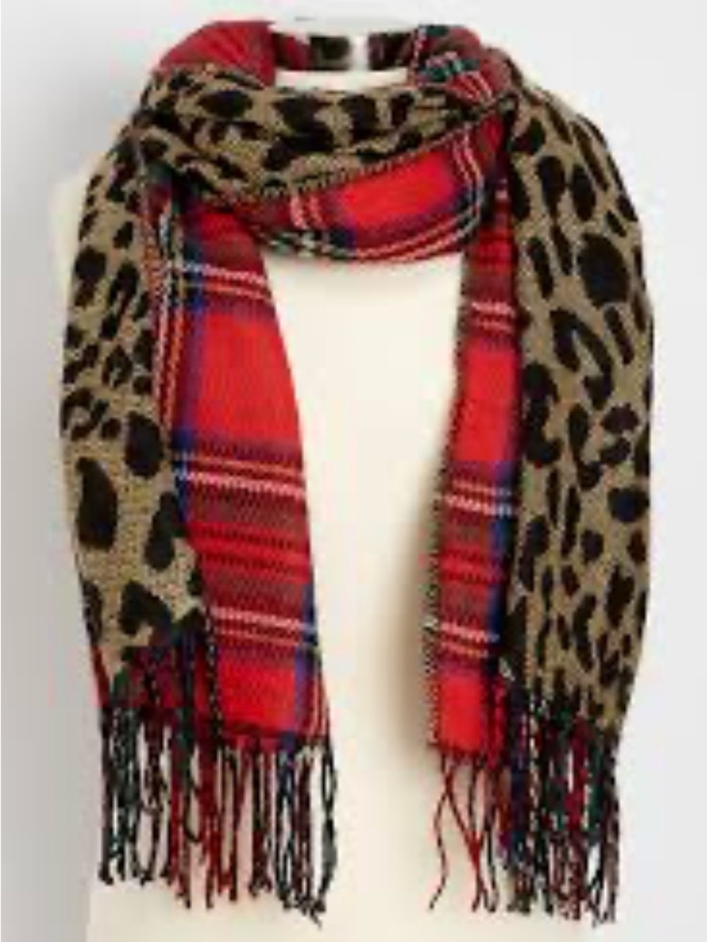 Maurices Blanket Scarf Reversible Red Plaid Cheetah Print New Pashmina Shawl